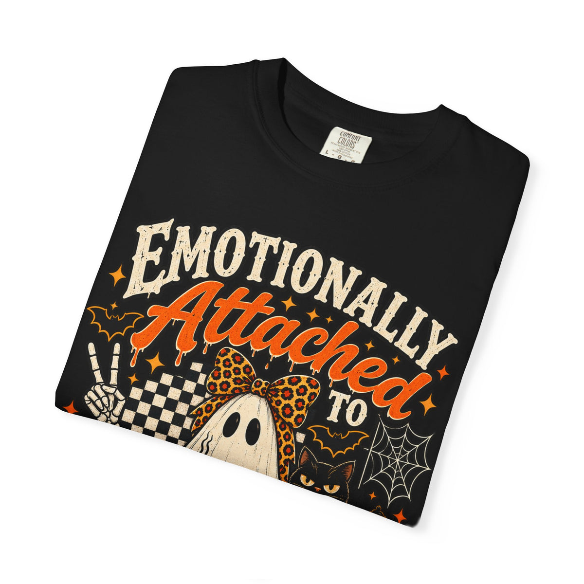 Halloween T-Shirt — "Emotionally Attached to Halloween Decorations" Ghost Pumpkin Tee