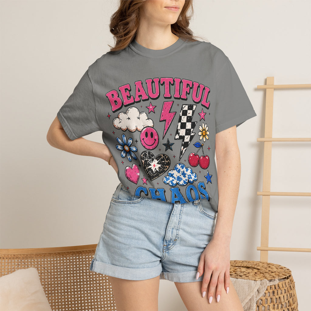 Beautiful Chaos Graphic T-Shirt — Retro Cute Patchwork Print