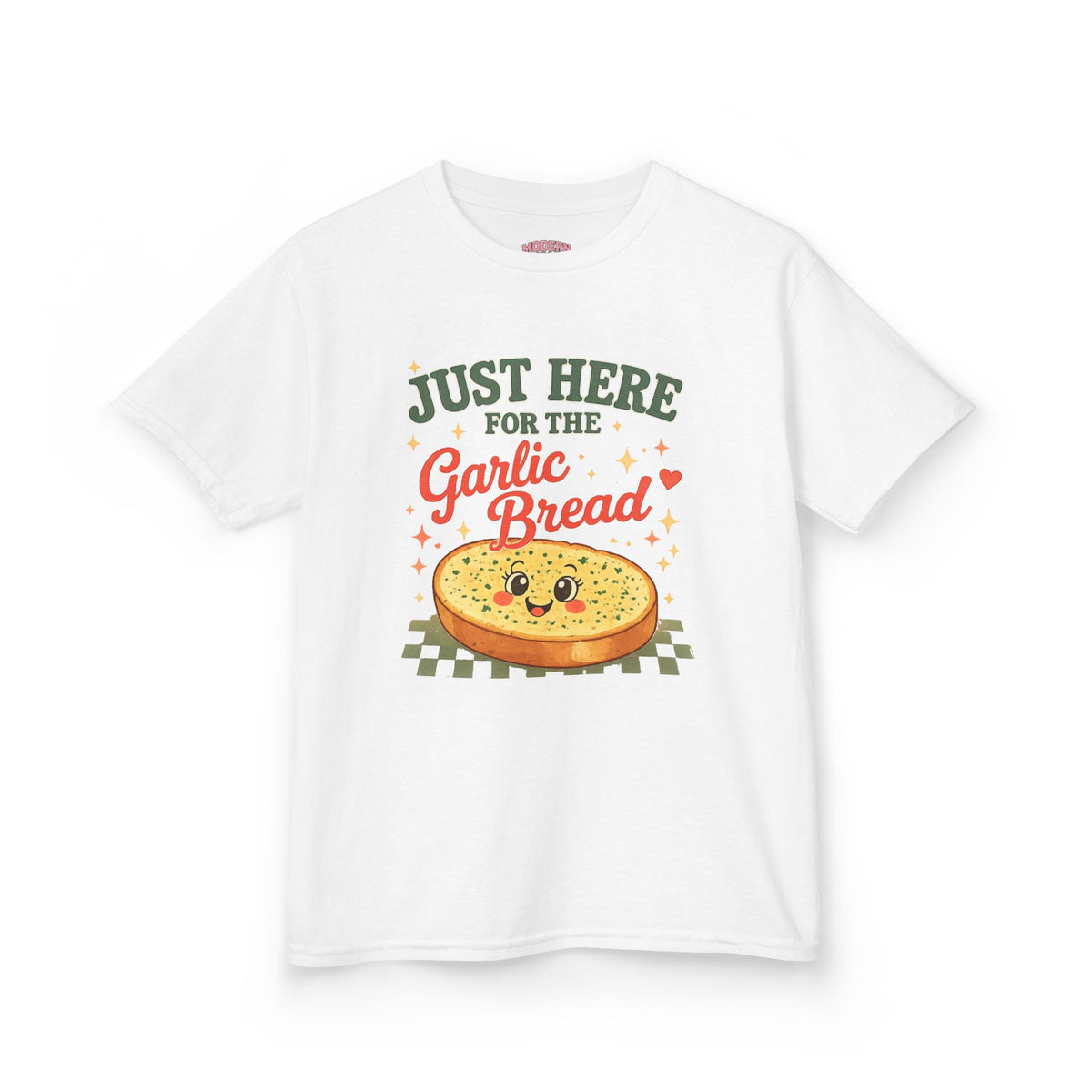 Kids T-Shirt — "Just Here for the Garlic Bread" Cute Pizza/Garlic Bread Tee