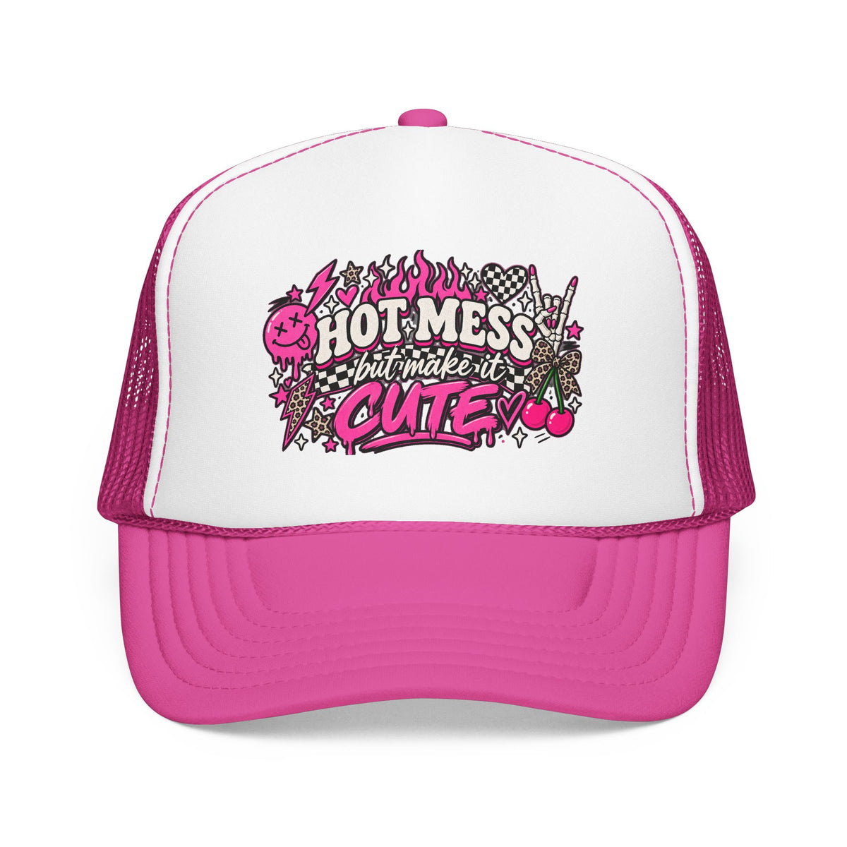 Hot Mess But Make It Cute Trucker Hat — Pink Goth Foam Cap
