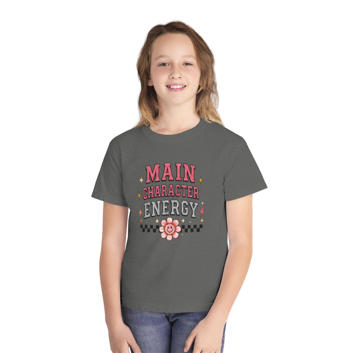 Main Character Energy Youth Tee — Cute Retro Floral Graphic Shirt