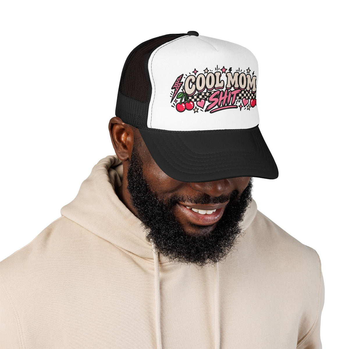 Cool Mom Shit Trucker Hat — Retro Cherry Rockabilly Foam Mesh Cap