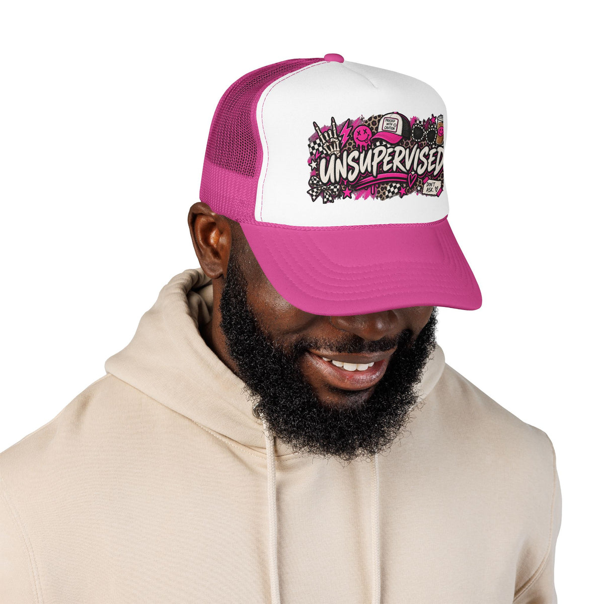 Unsupervised Graphic Trucker Hat — Pink Punk Foam Cap