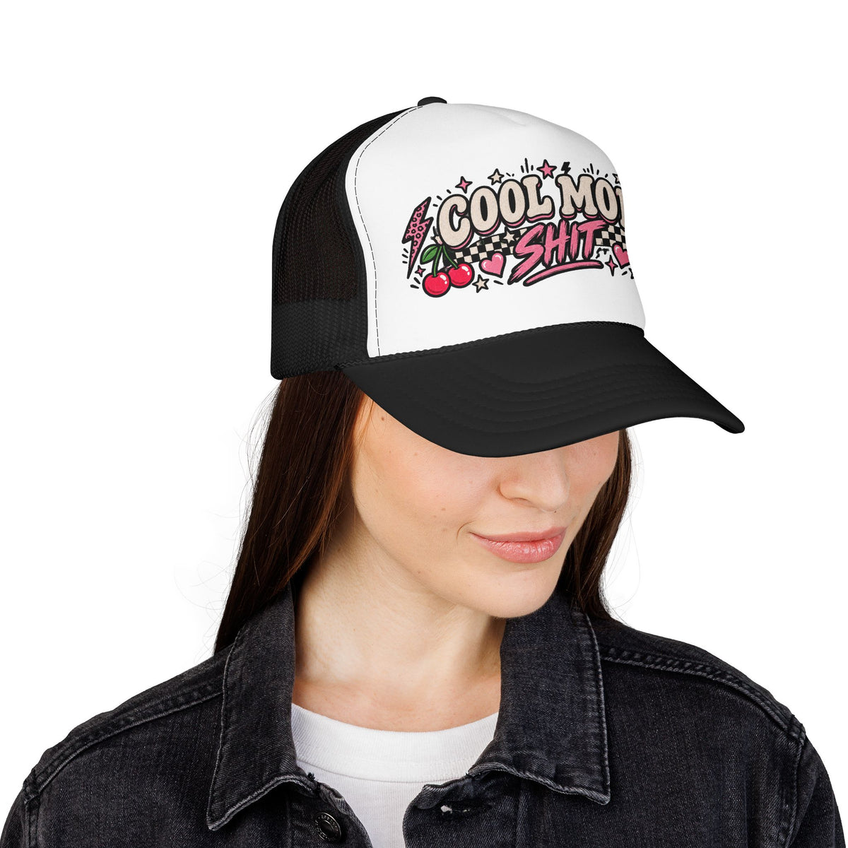 Cool Mom Shit Trucker Hat — Retro Cherry Rockabilly Foam Mesh Cap
