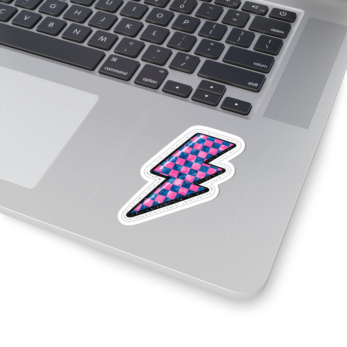 Pink & Blue Checkered Lightning Bolt Sticker — Retro Skate Aesthetic Kiss-Cut Sticker