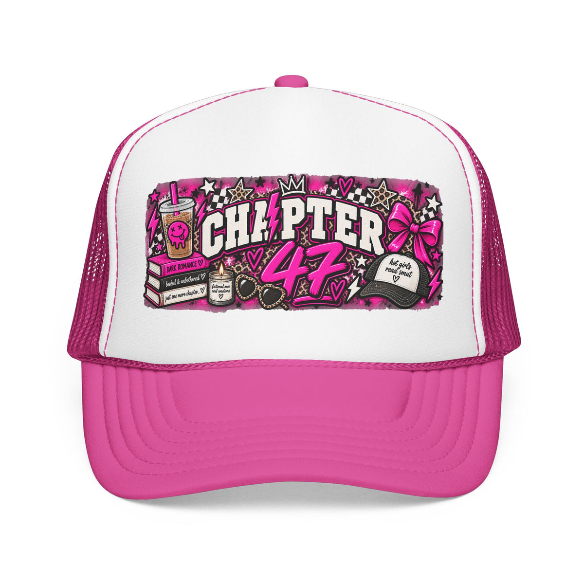 Foam Trucker Hat — “Chapter 47” Pink Doodle Patch Cap