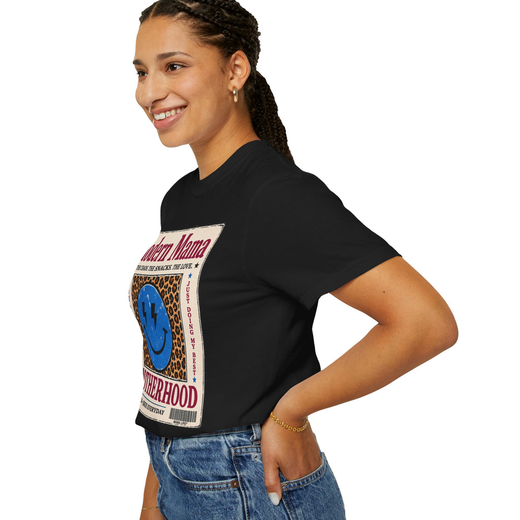 Modern Mama Motherhood T-Shirt — Vintage Smiley Leopard Graphic Tee for Moms