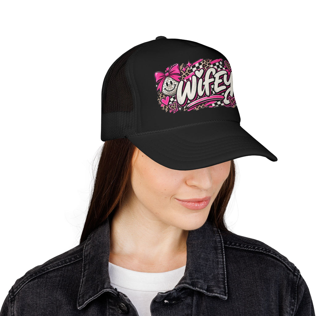 Wifey Foam Trucker Hat — Pink Retro Cherry Graphic Cap