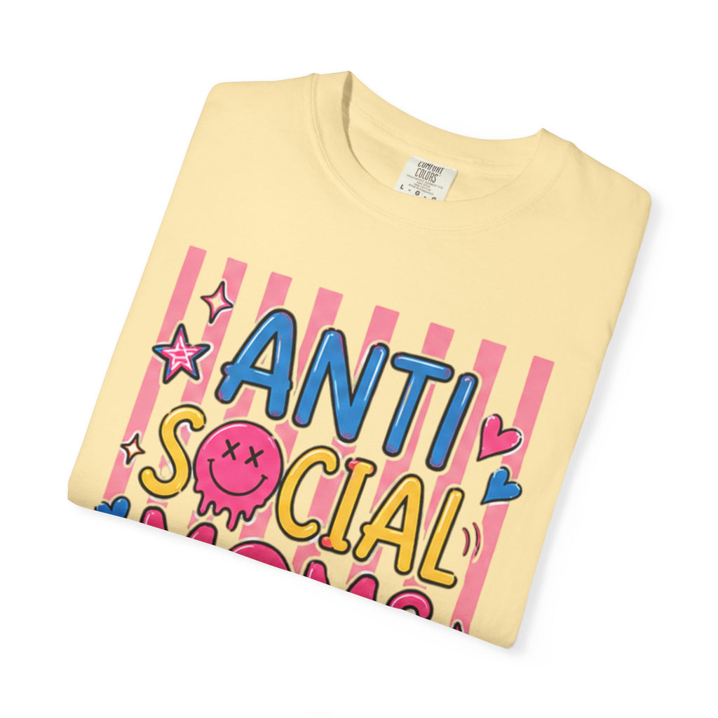 Anti Social Moms Club T-Shirt — Cute Pink Striped Graphic Tee for Introverted Moms