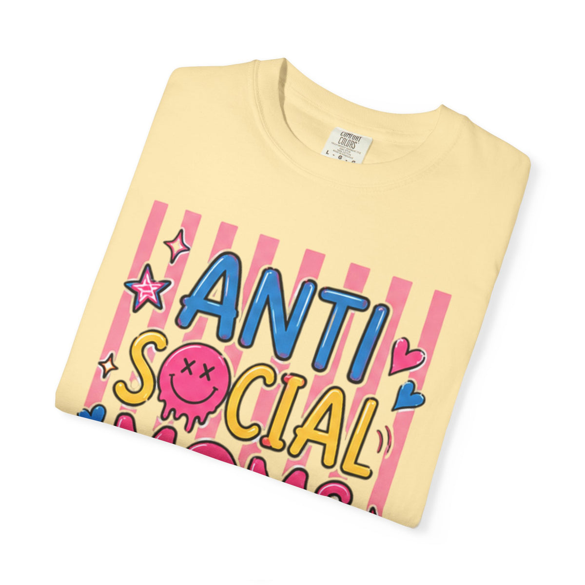 Anti Social Moms Club T-Shirt — Cute Pink Striped Graphic Tee for Introverted Moms
