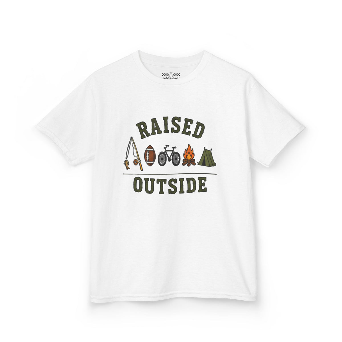 Kids Tee — "Raised Outside" Outdoor Camping & Adventure Graphic