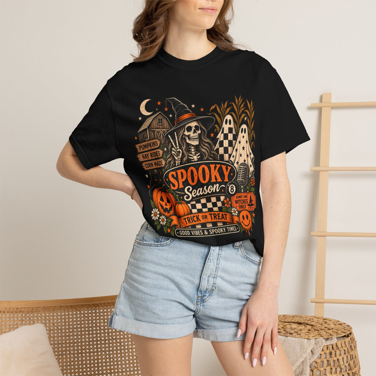 Spooky Season Halloween T-Shirt — Trick or Treat Skeleton Pumpkin Design