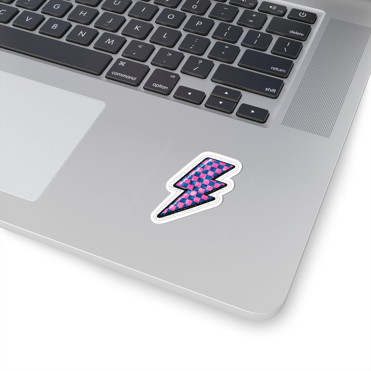 Pink & Blue Checkered Lightning Bolt Sticker — Retro Skate Aesthetic Kiss-Cut Sticker