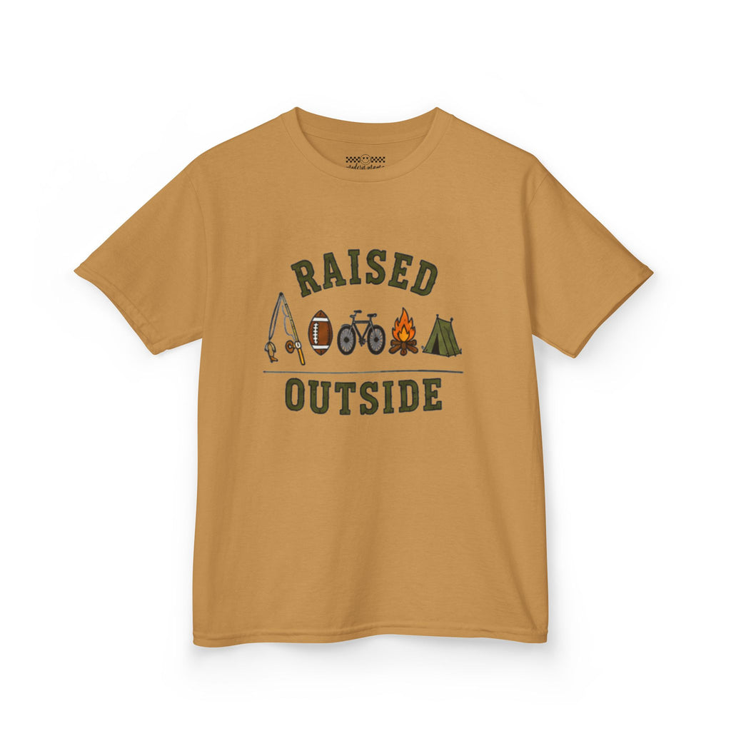 Kids Tee — "Raised Outside" Outdoor Camping & Adventure Graphic