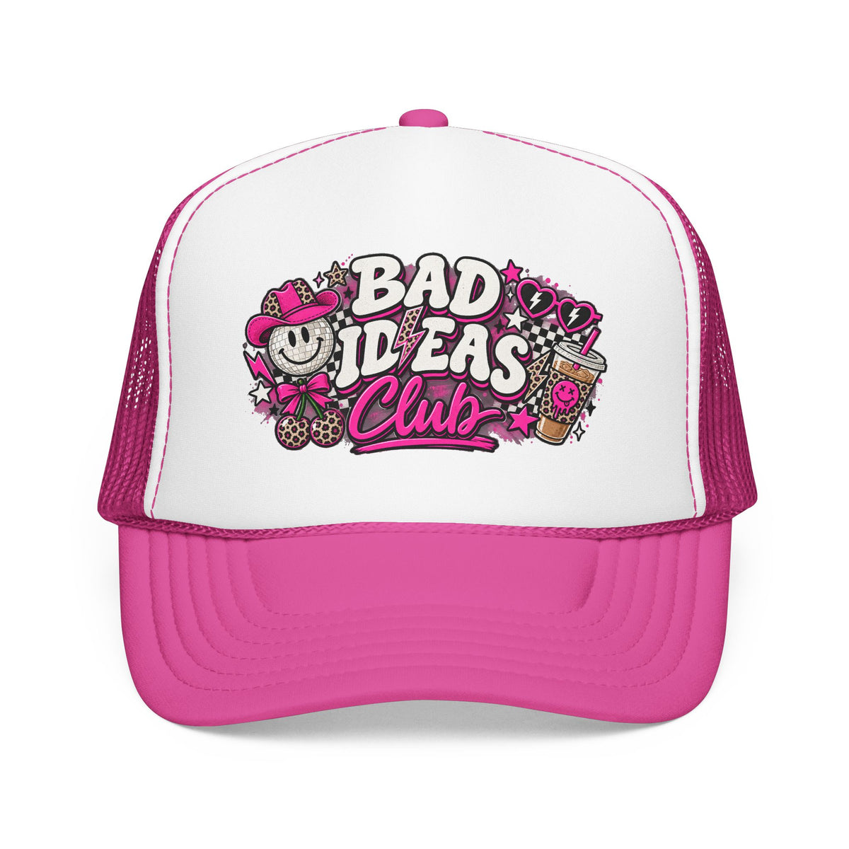 Bad Ideas Club Trucker Hat – Retro Pink Graffiti Foam Cap