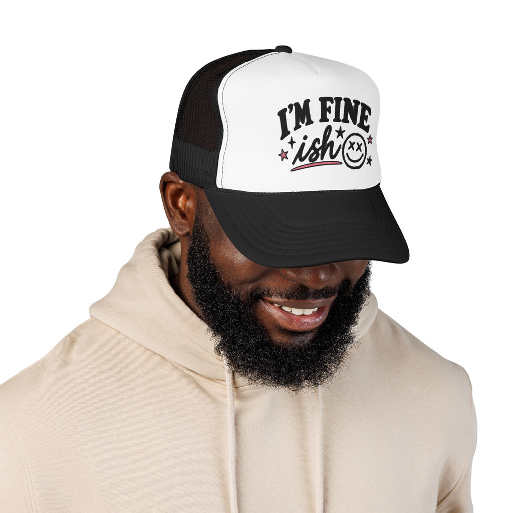 I'm Fine-ish Trucker Hat – Funny Retro Smiley Foam Mesh Cap