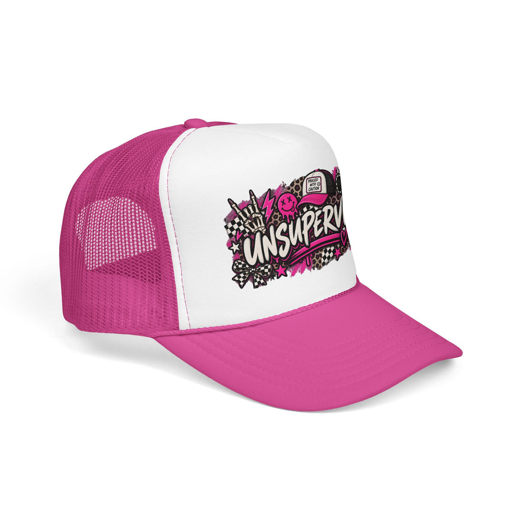 Unsupervised Graphic Trucker Hat — Pink Punk Foam Cap