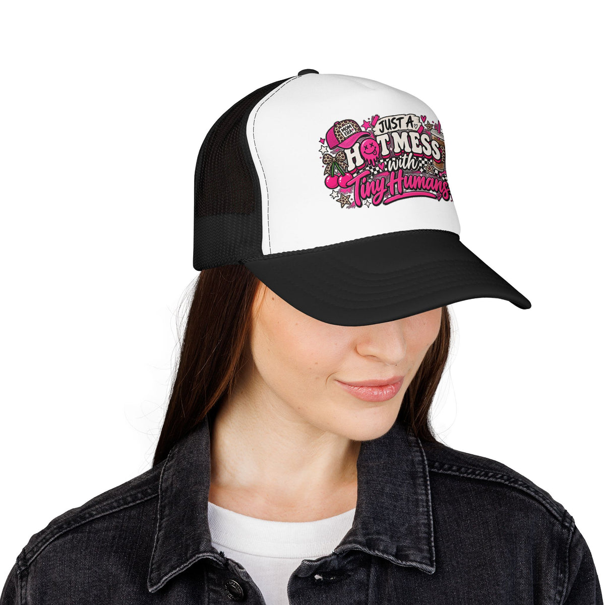 Just a Hot Mess With Tiny Humans Trucker Hat — Funny Mom Parenting Foam Hat