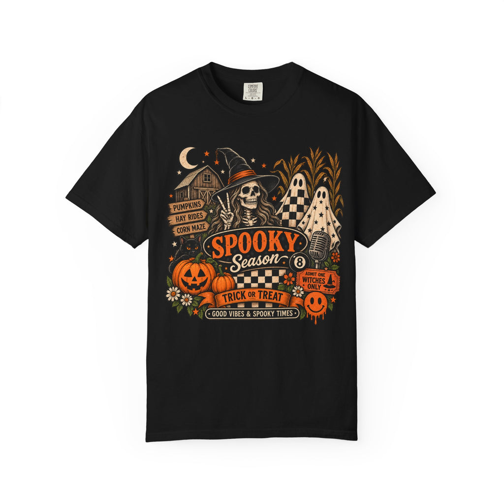 Spooky Season Halloween T-Shirt — Trick or Treat Skeleton Pumpkin Design