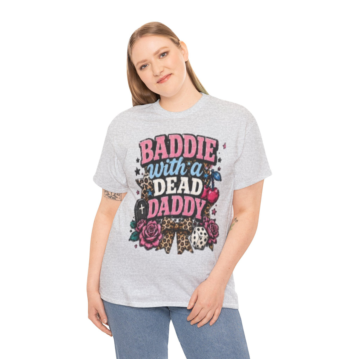 Baddie With a Dead Daddy Tee — Edgy Gothic Floral Graphic T‑Shirt